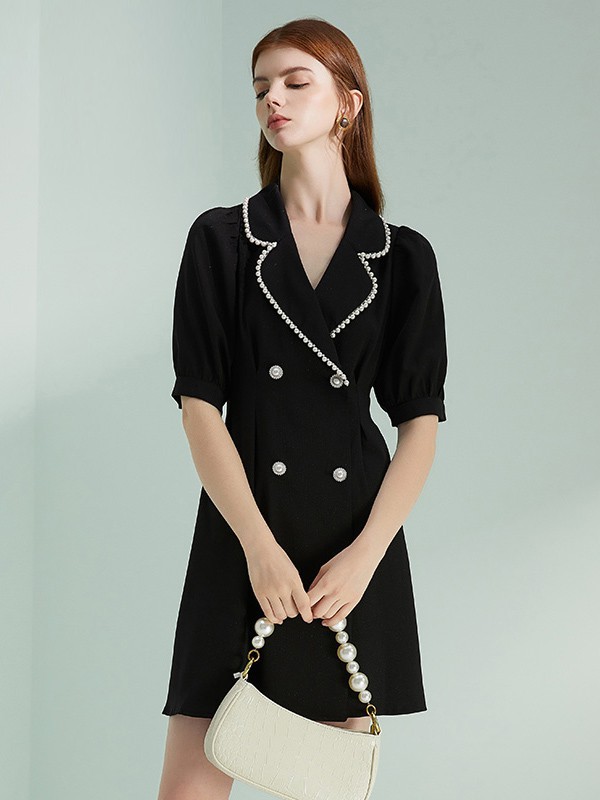 朗文斯汀2021春夏季黑色连衣裙