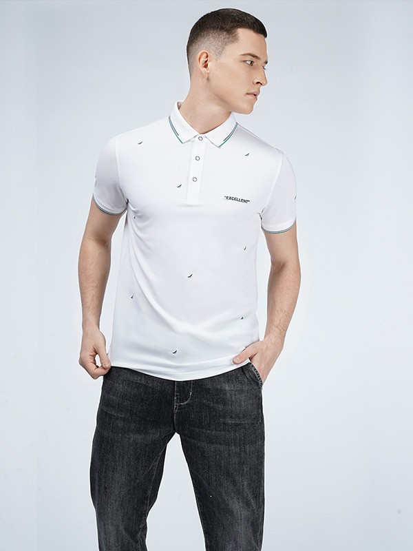 骆豪 2021春夏季白色印花polo衫