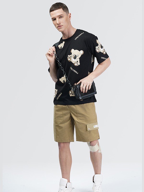 骆豪 2021春夏季黑色印花T恤