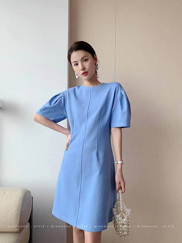 珂希莉2021春夏季蓝色连衣裙