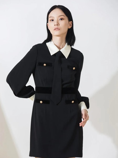 阿莱贝琳女装2021春夏季黑色连衣裙