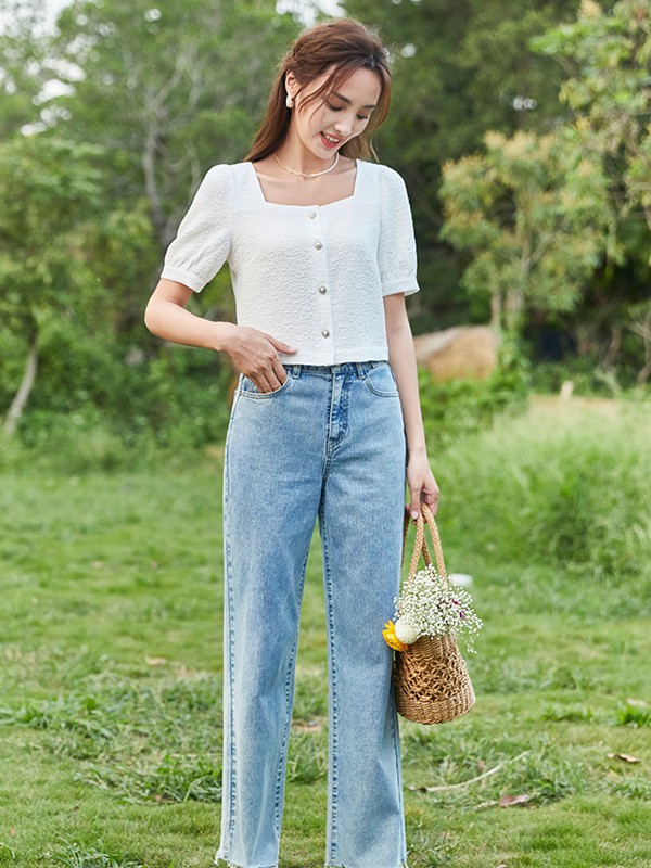 朵以2021春夏季浅蓝色长裤