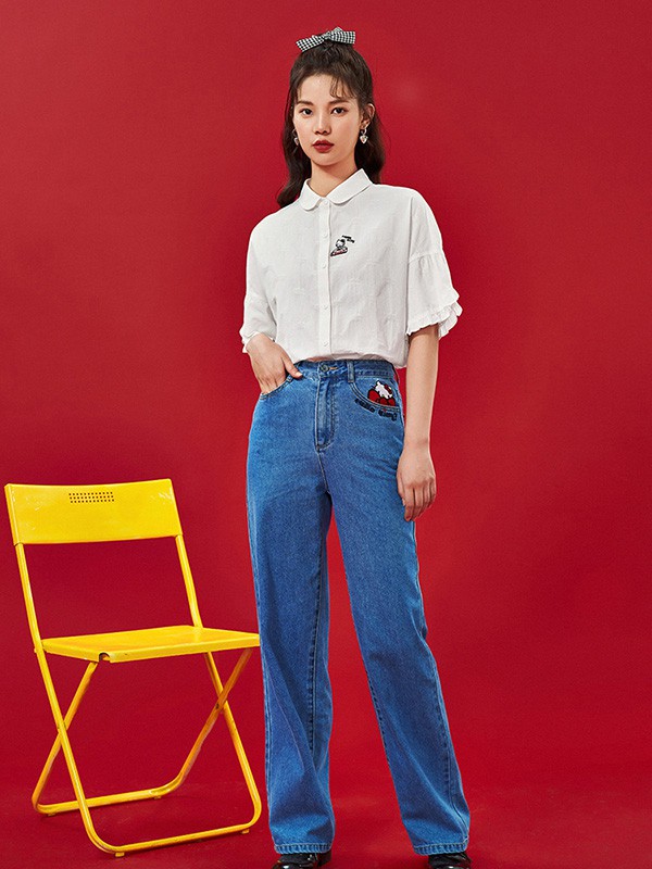 茵曼2021春夏季白色印花衬衫