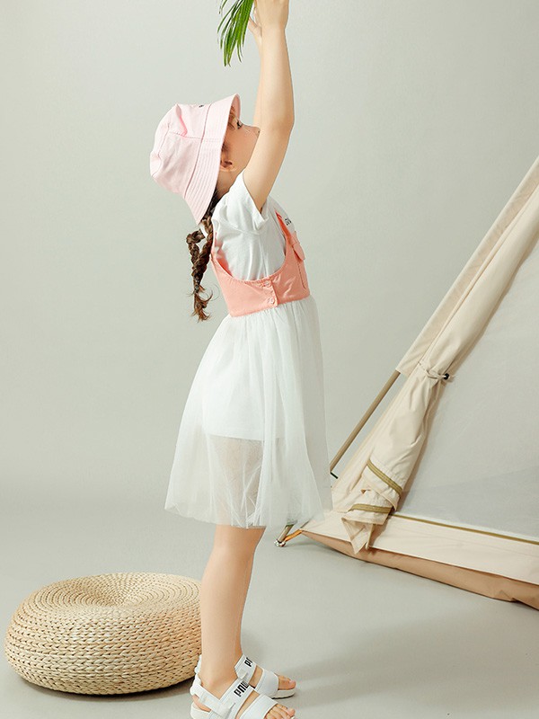 捷米梵童装2021春夏季白色拼接连衣裙