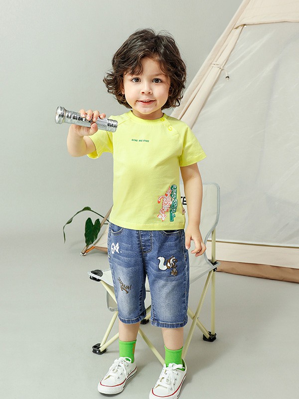 捷米梵童装2021春夏季黄色印花T恤