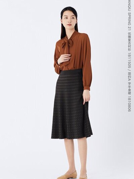 浅秋女装2021春夏季棕色雪纺衫