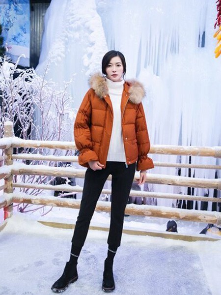 衣号女神女装2021秋冬季棕色带毛领羽绒服