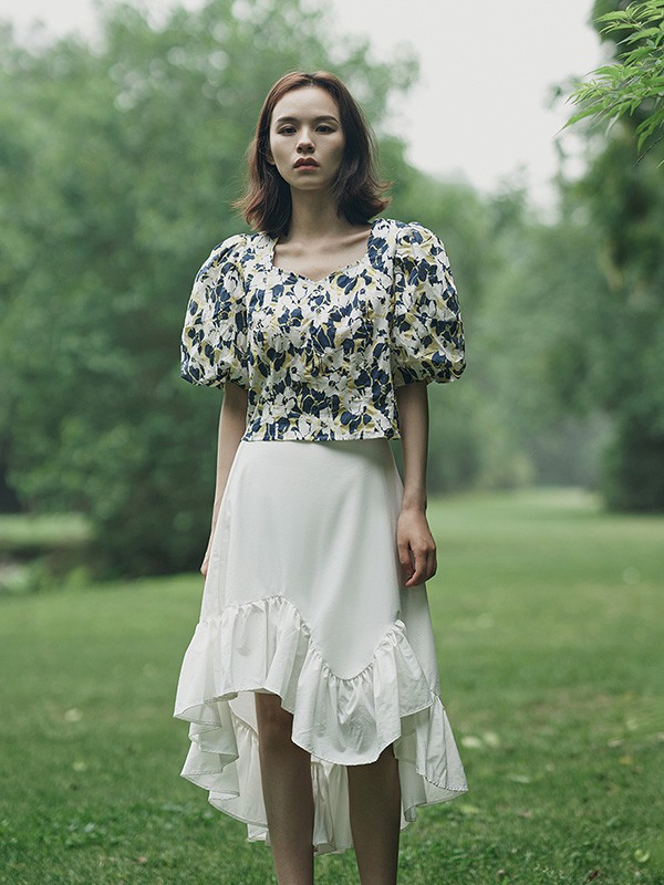 邦德家的女孩女装2021春夏季白色不对称半身裙