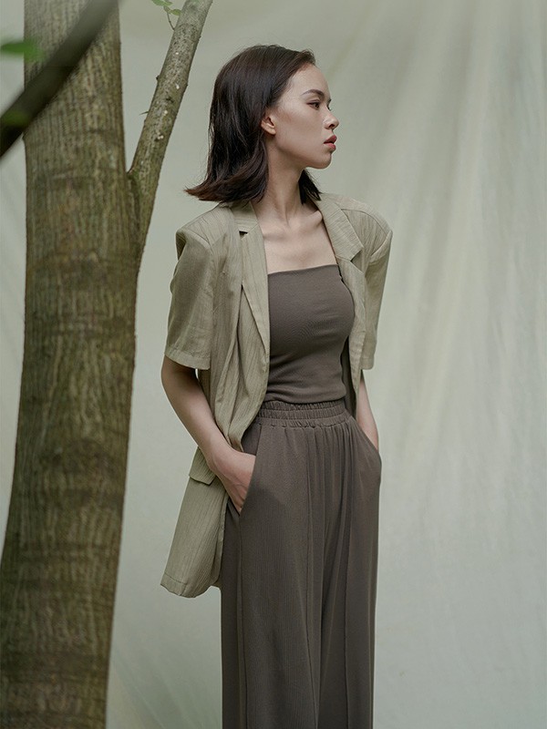 邦德家的女孩女装2021春夏季军绿色西装