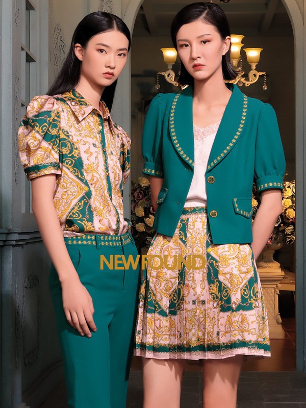 纽方2021春夏季黄色印花衬衫