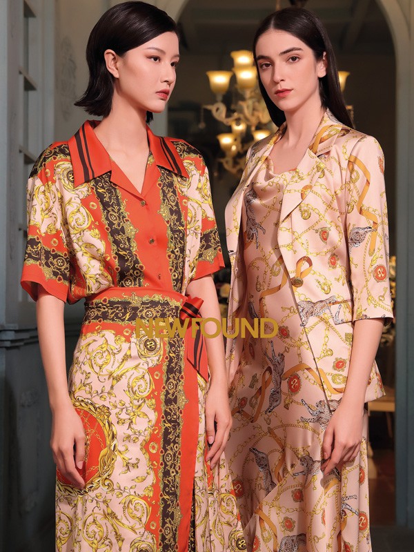 纽方2021春夏季橙色印花套装