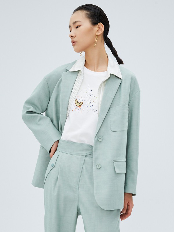 Z11女装2021春夏季绿色纯色西装