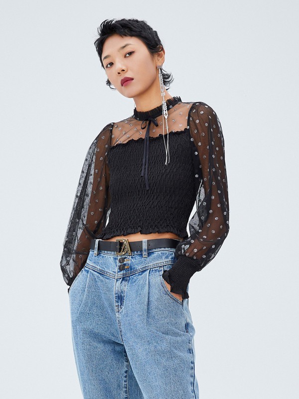 Z11女装2021春夏季肤色波点打底衫