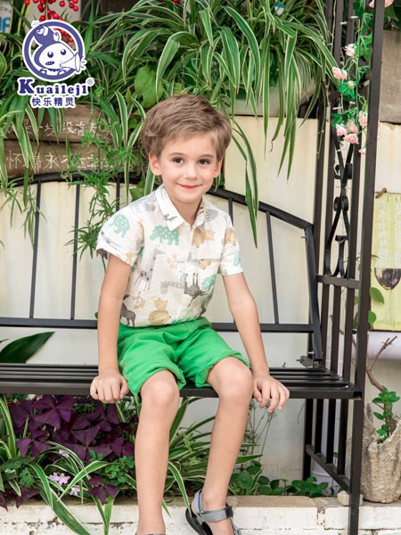 快乐精灵童装2021春夏季白色印花衬衫