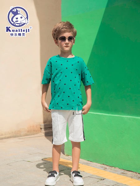 快乐精灵2021春夏季绿色波点T恤