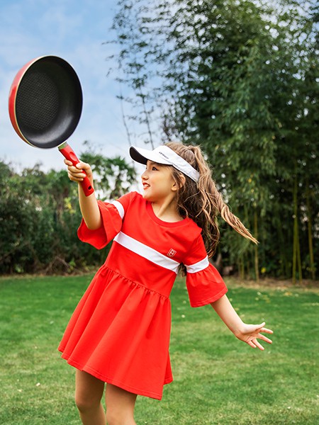 巴布豆2021春夏季红色条纹连衣裙