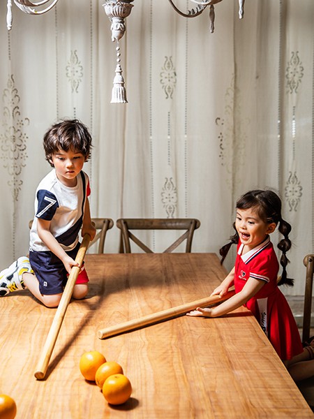 巴布豆2021春夏季红色印花连衣裙