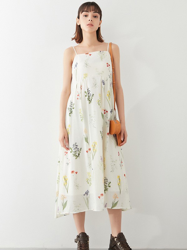 moussy女装2021春夏季白色印花吊带裙