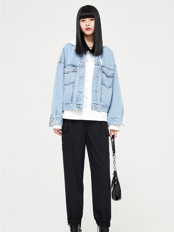 逸阳女装2021春夏季浅蓝色纯色外套