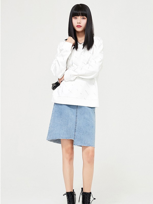 逸阳女装2021春夏季白色印花衬衫