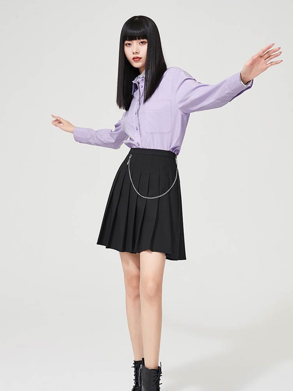 逸阳女装2021春夏季黑色纯色短裙