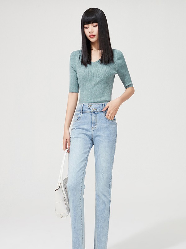 逸阳女装2021春夏季绿色纯色T恤