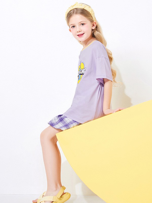 昕季雨2021春夏季紫色印花T恤