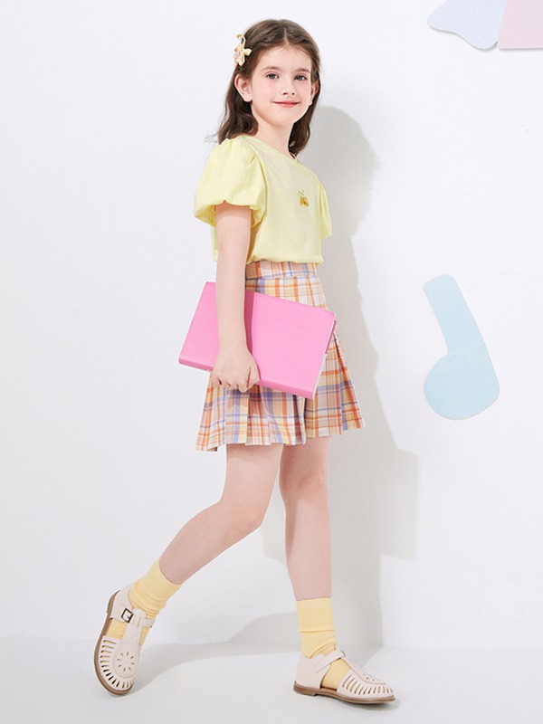 昕季雨2021春夏季橙色格子短裙