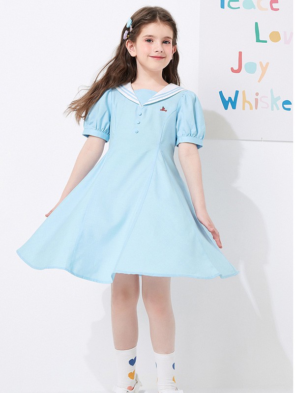 昕季雨2021春夏季浅蓝色印花连衣裙