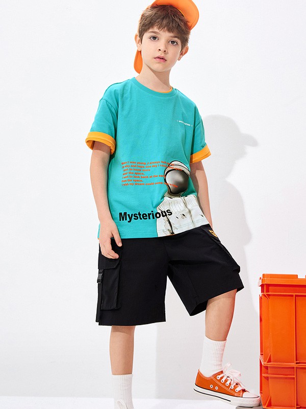 昕季雨2021春夏季蓝色印花T恤