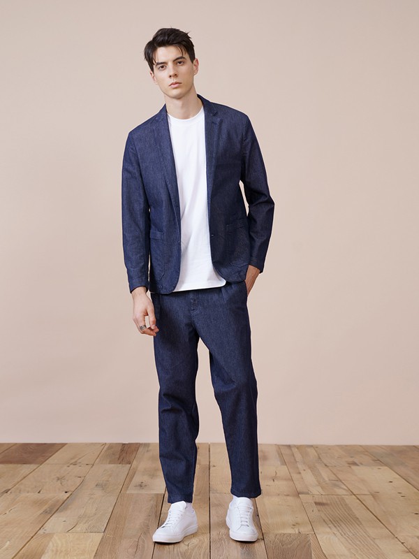 简木男装2021春夏季藏蓝色纯色西装
