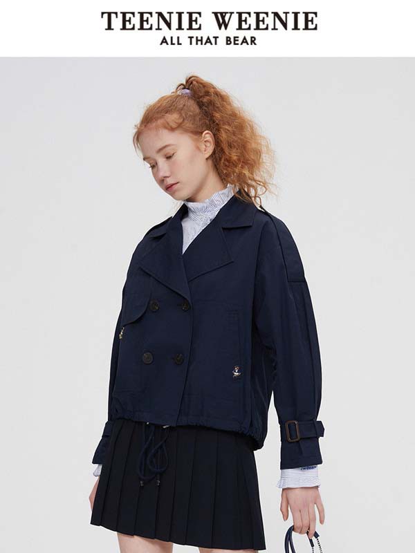 维尼熊女装2021春夏季藏蓝色不对称外套