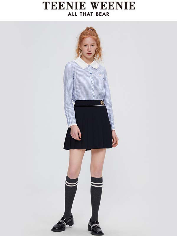 维尼熊女装2021春夏季浅蓝色纯色衬衫