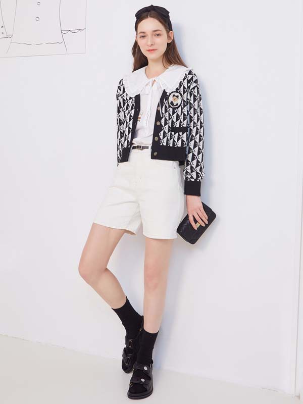 维尼熊女装2021春夏季白色纯色短裤