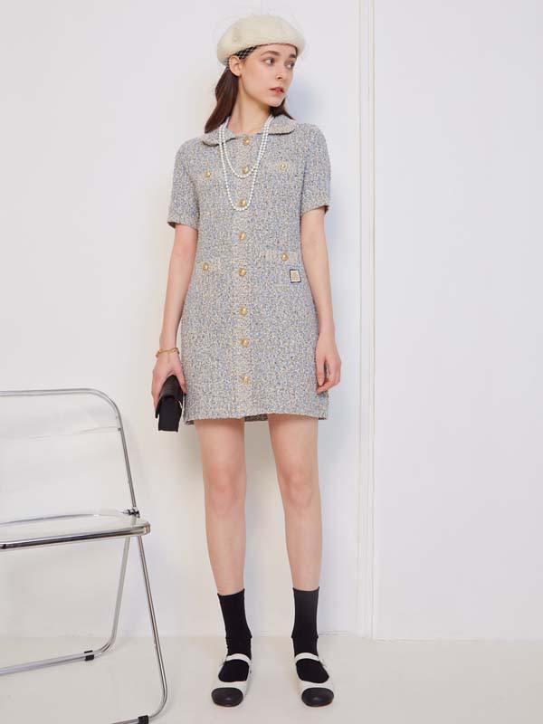 维尼熊女装2021春夏季灰色印花连衣裙