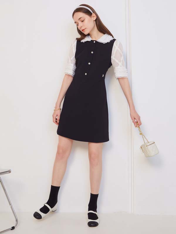 维尼熊女装2021春夏季黑色纯色连衣裙