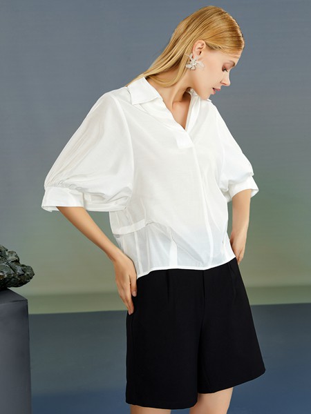 婕依妮女装2021春夏季白色纯色衬衫