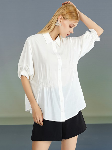 婕依妮女装2021春夏季白色纯色衬衫