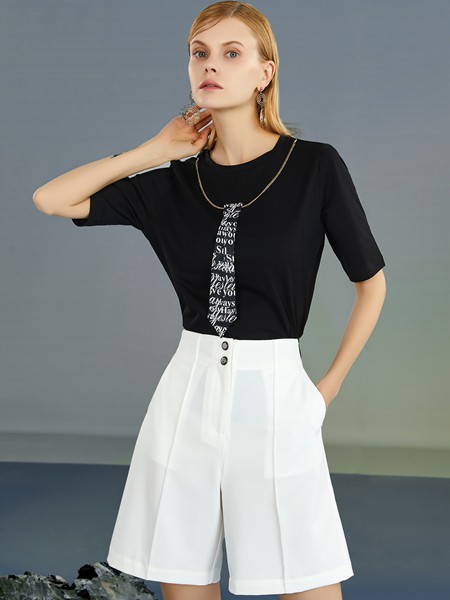 婕依妮2021春夏季白色纯色短裤