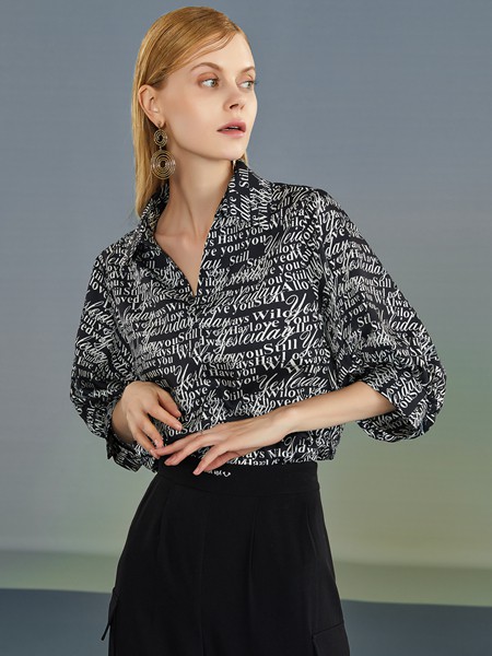 婕依妮2021春夏季黑色字母衬衫