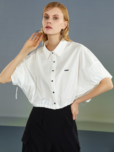 婕依妮女装2021春夏季白色印花衬衫