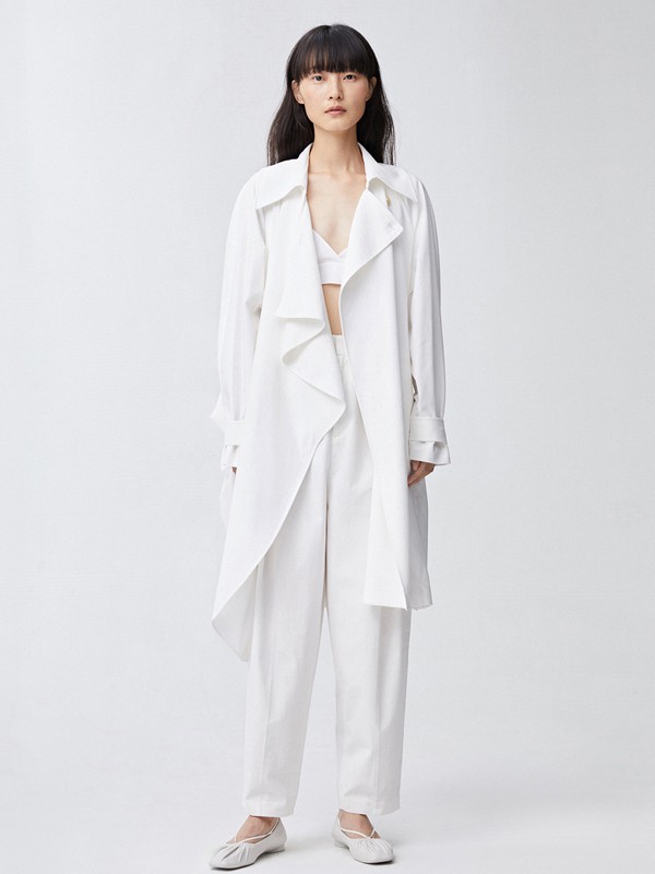 Less女装2021春夏季白色纯色风衣
