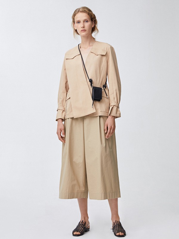 Less女装2021春夏季棕色纯色阔腿裤