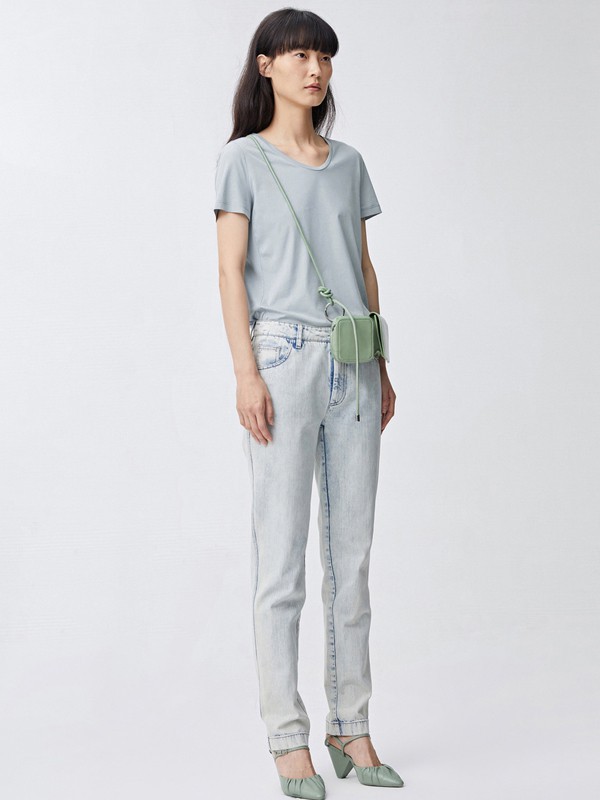 Less女装2021春夏季蓝色纯色T恤