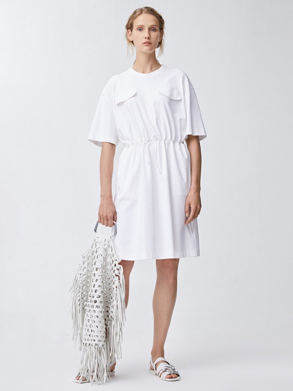 Less女装2021春夏季白色纯色连衣裙