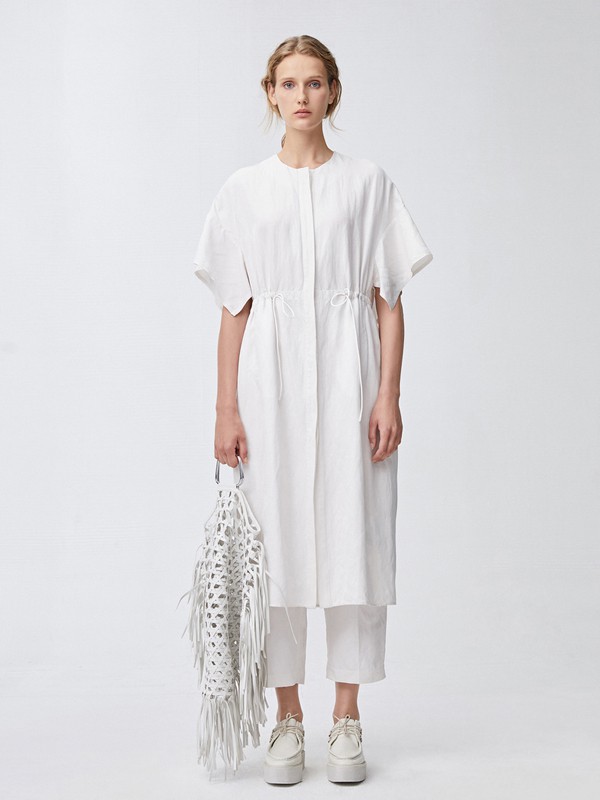 Less女装2021春夏季白色纯色连衣裙