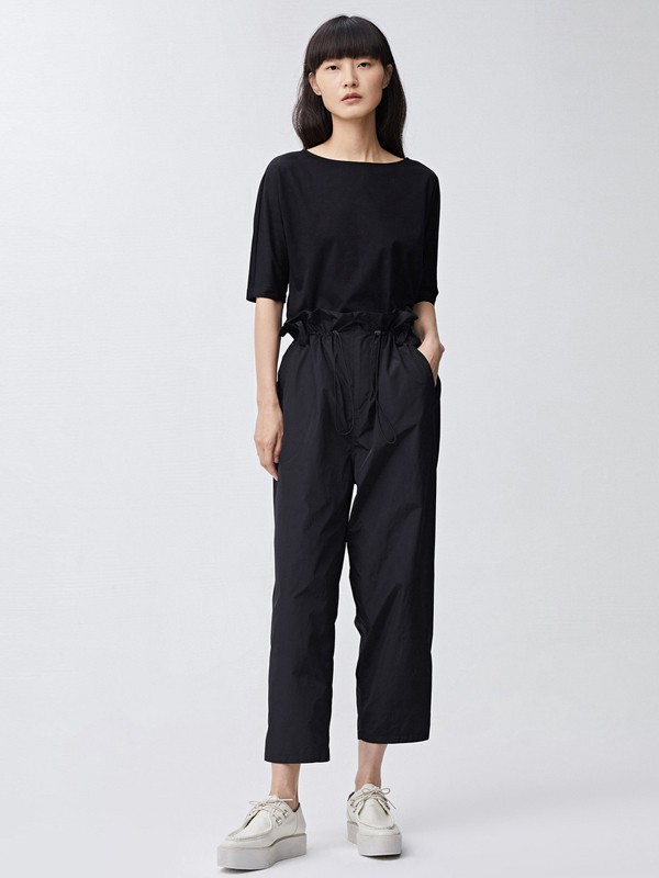 Less女装2021春夏季黑色纯色T恤