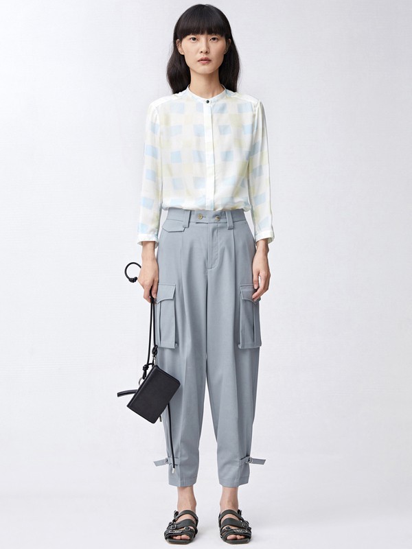 Less女装2021春夏季白色印花衬衫