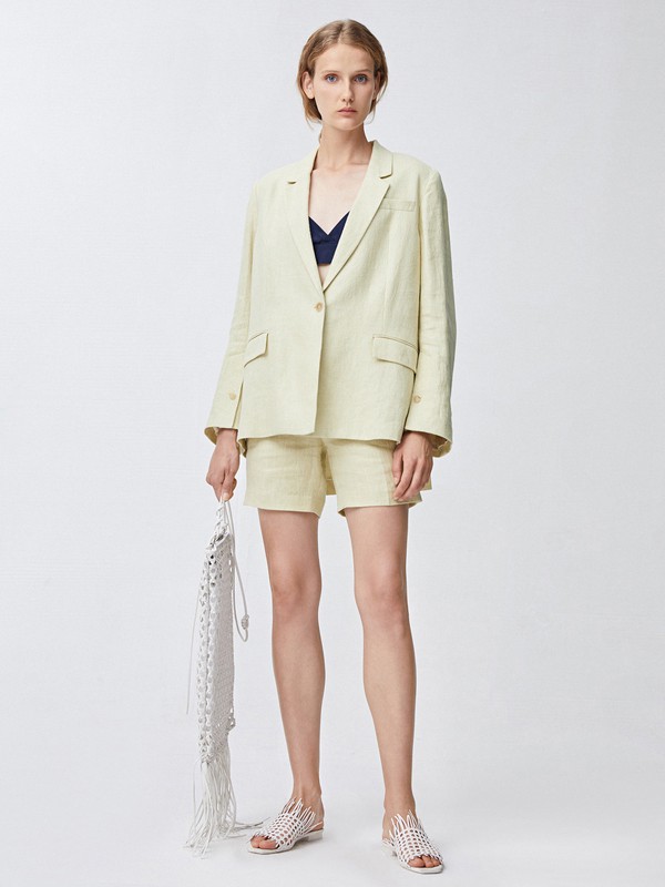 Less女装2021春夏季黄色纯色西装