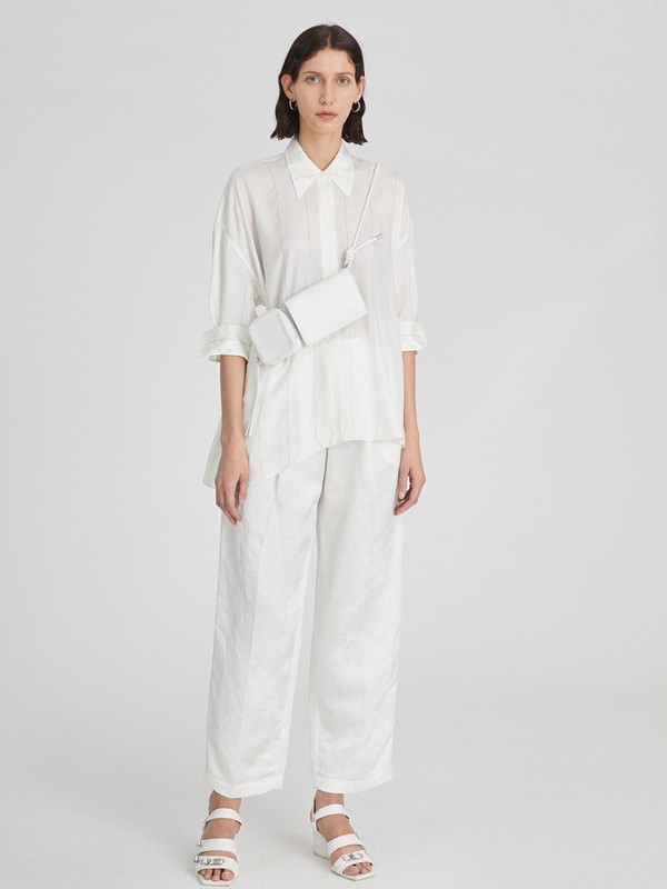 Less女装2021春夏季白色不对称衬衫